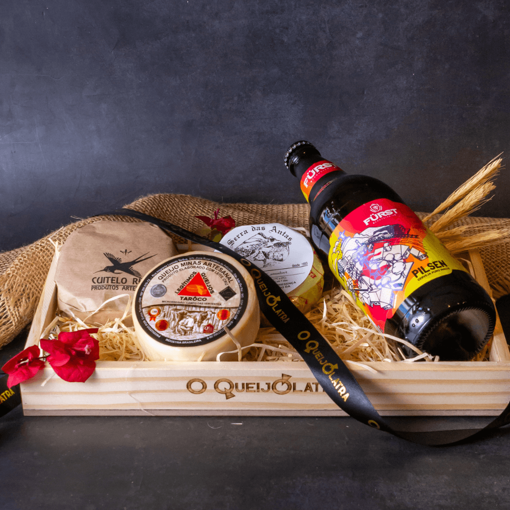 Cesta de Presente Especial - Tabua de Queijos - 3 Queijos Artesanais + Cerveja